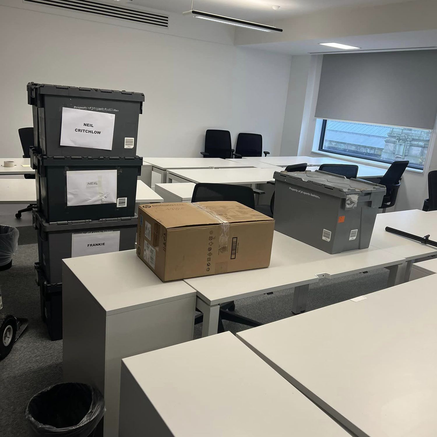 storage boxes in an office